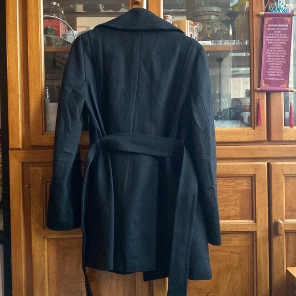 Nine West Black Double Breast belted Wool Blend Coat Size 8 - Picture 9 of 9